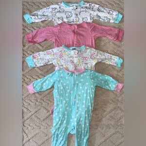 Baby Girl 6-9M Pajama Bundle - Long Sleeve One Piece Footie Pajamas, Lot Of 4